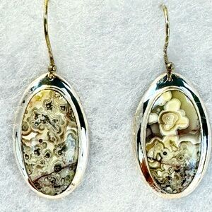 Large Sterling and Crazy Lace Agate Earrings!! 1.3” long .75” wide